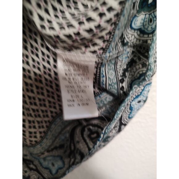 Umgee Blue White Flared 3/4 Sleeve Square Neck Peasant Blouse Size Large - Picture 8 of 10